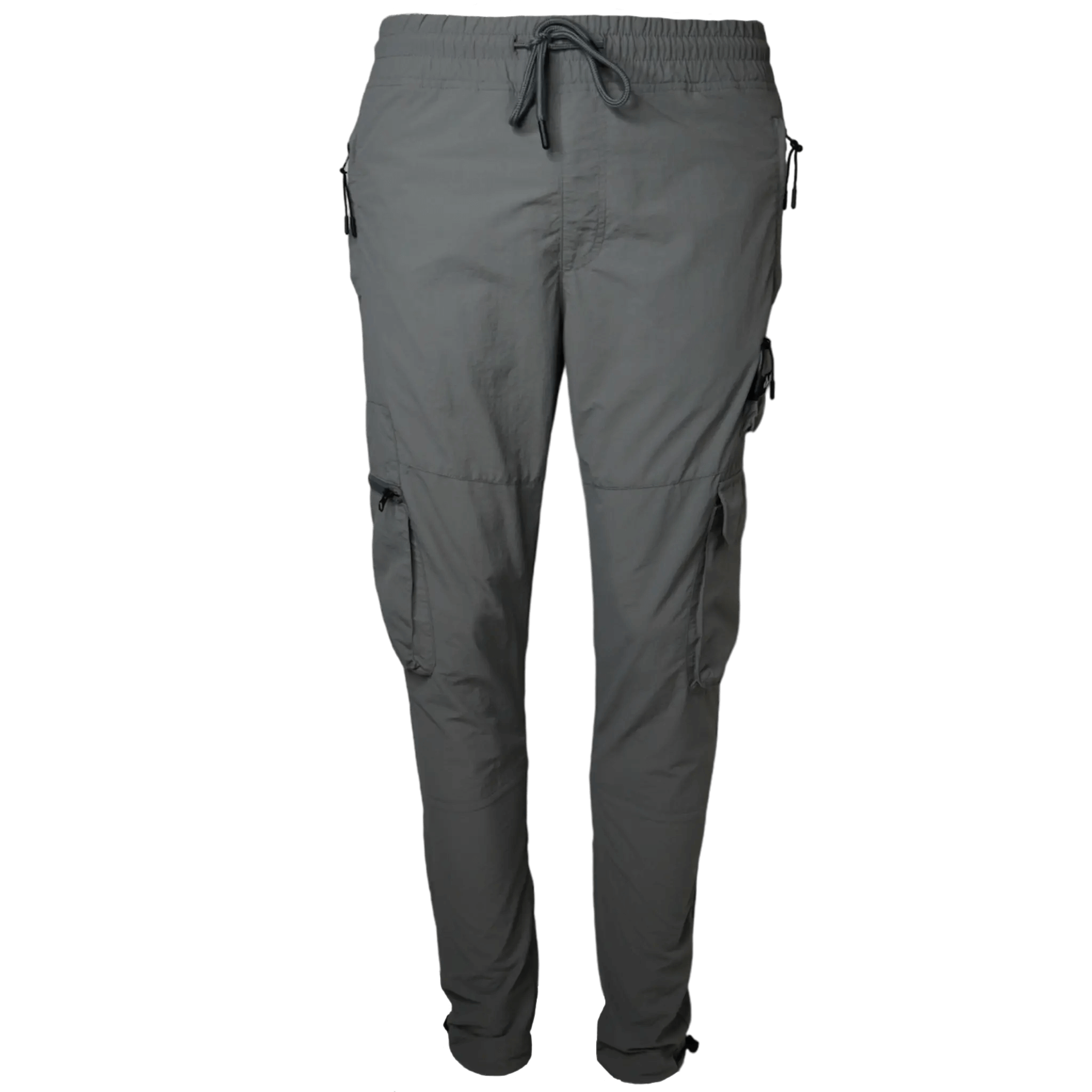 Montarni grey casual Cargo pants men with elastic waistband, adjustable drawstring and flap side pockets