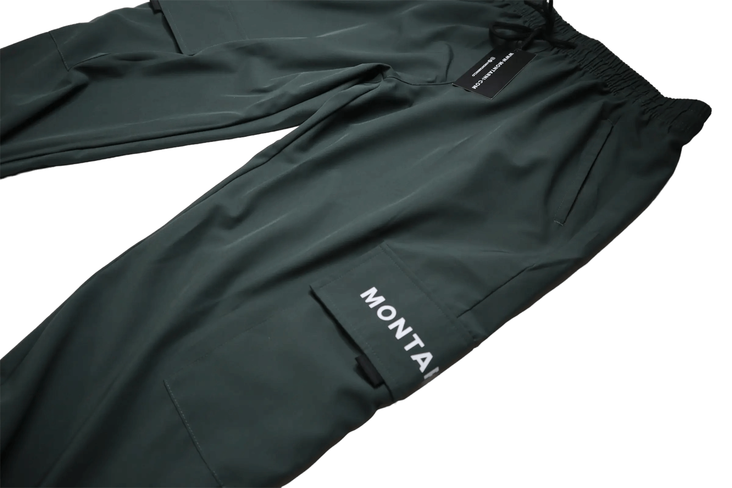 Model wearing Montarni Men’s Gym Cargo Pants in grey with adjustable elastic cuffs and drawstring waist