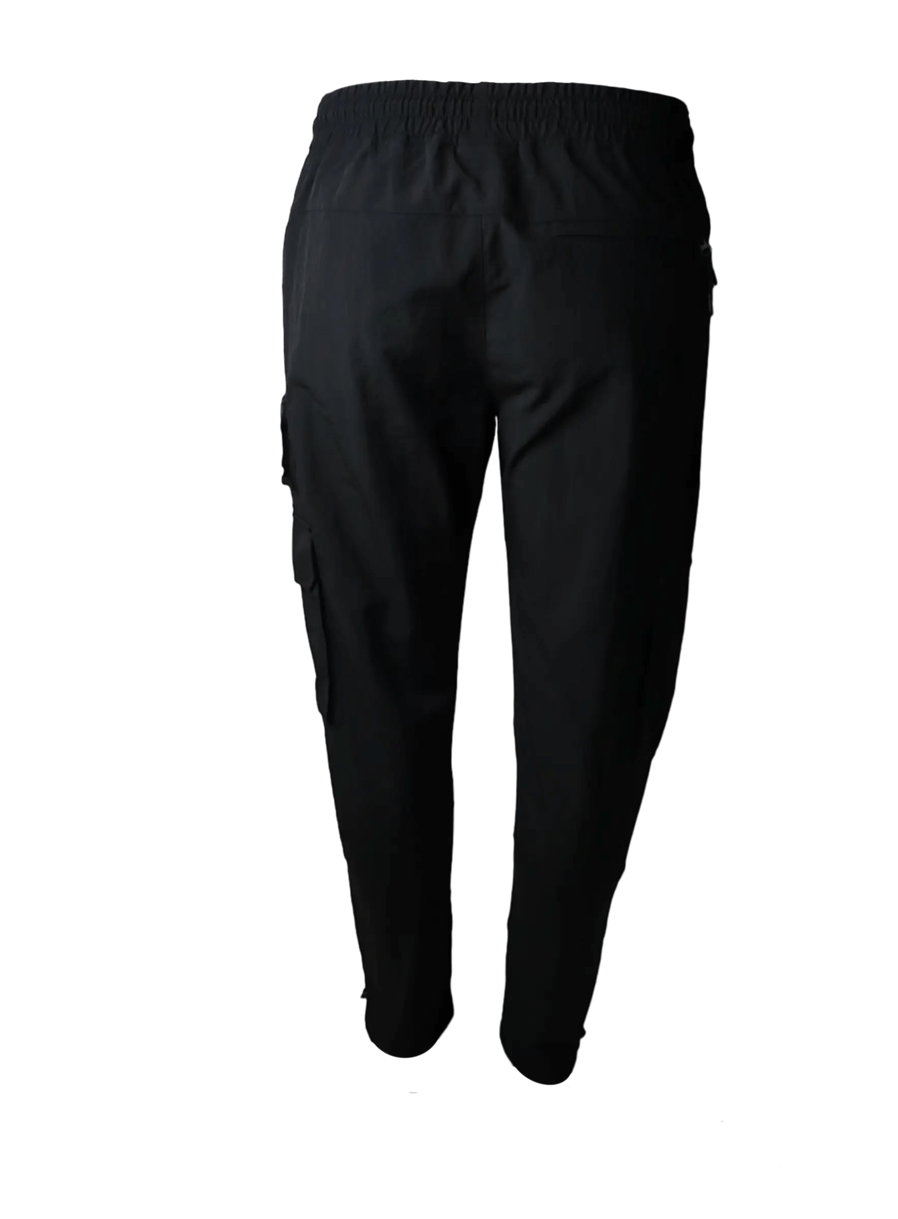 Montarni black casual Cargo pants men with elastic waistband, adjustable drawstring and flap side pockets