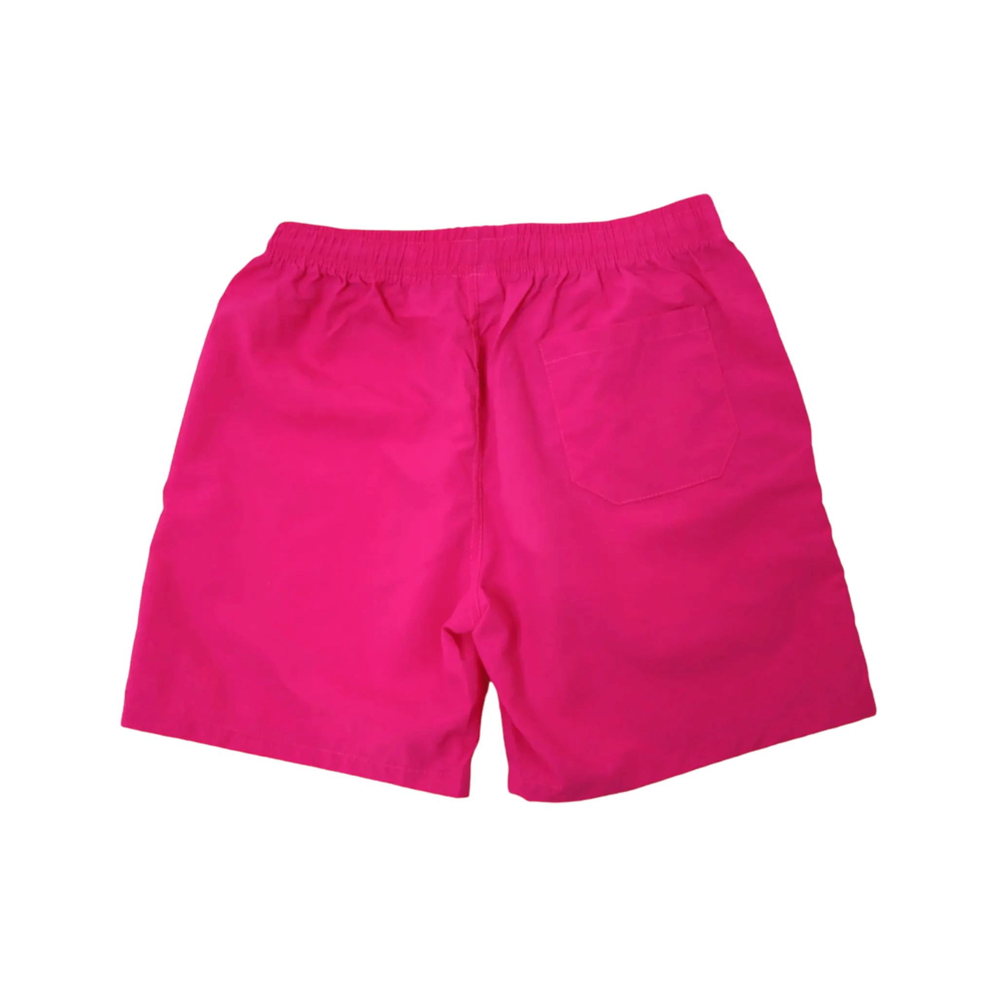 Back of Montarni pink beach shorts men with back pocket and elastic waist detail