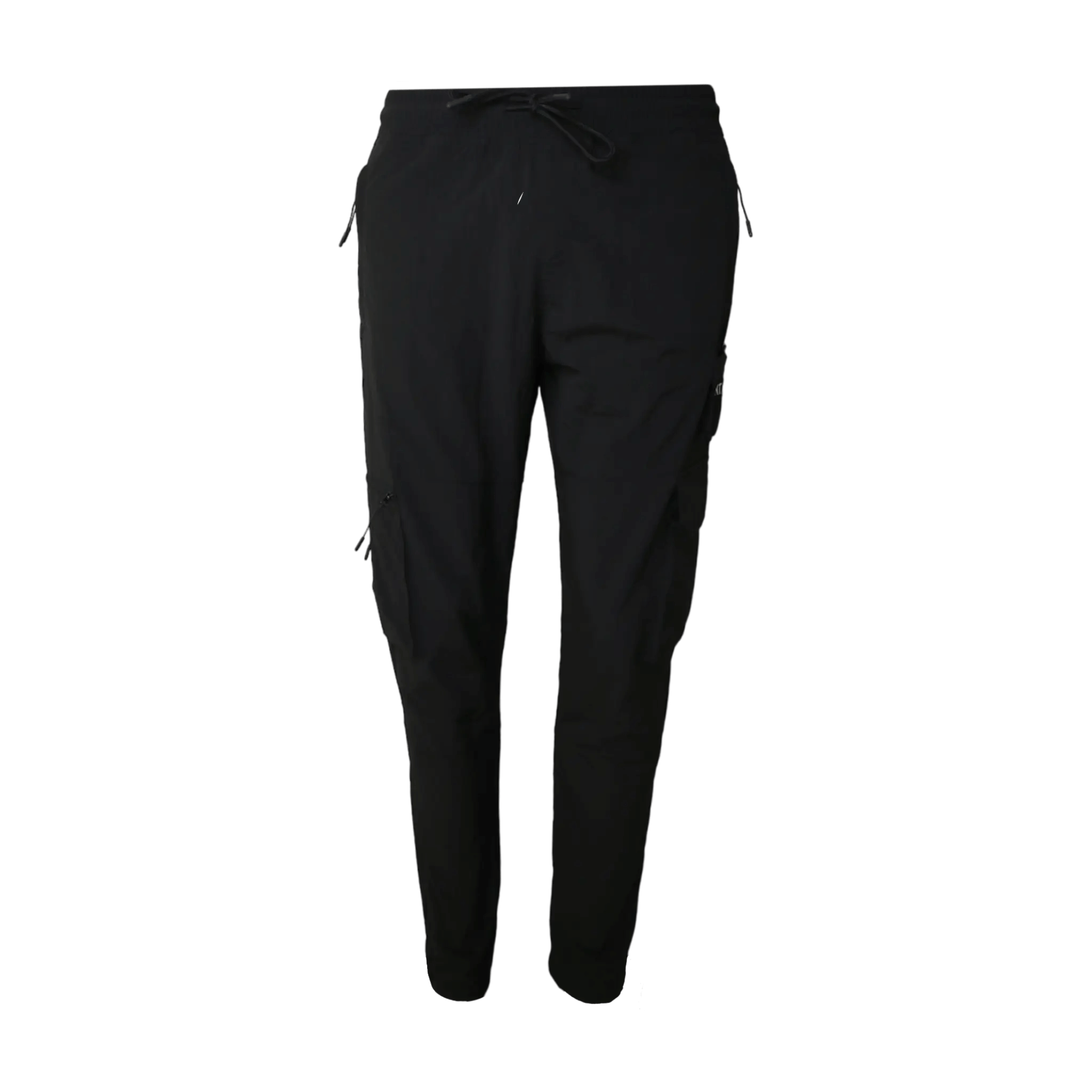 Montarni black casual Cargo pants men with elastic waistband, adjustable drawstring and flap side pockets