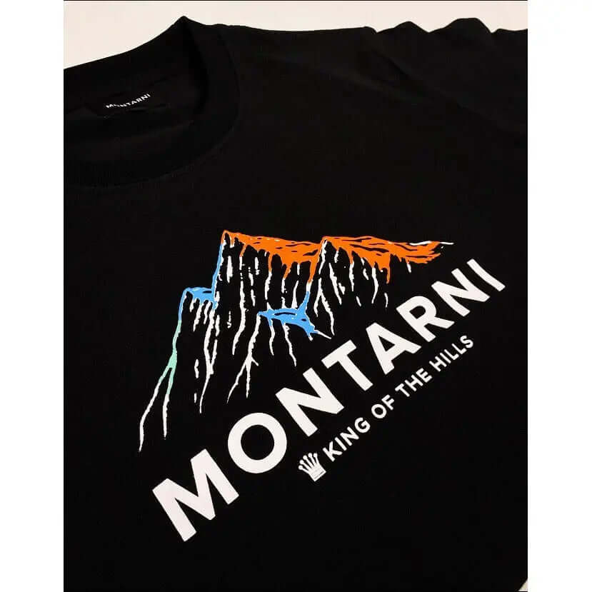 Close up of montarni king of the hills mountain logo